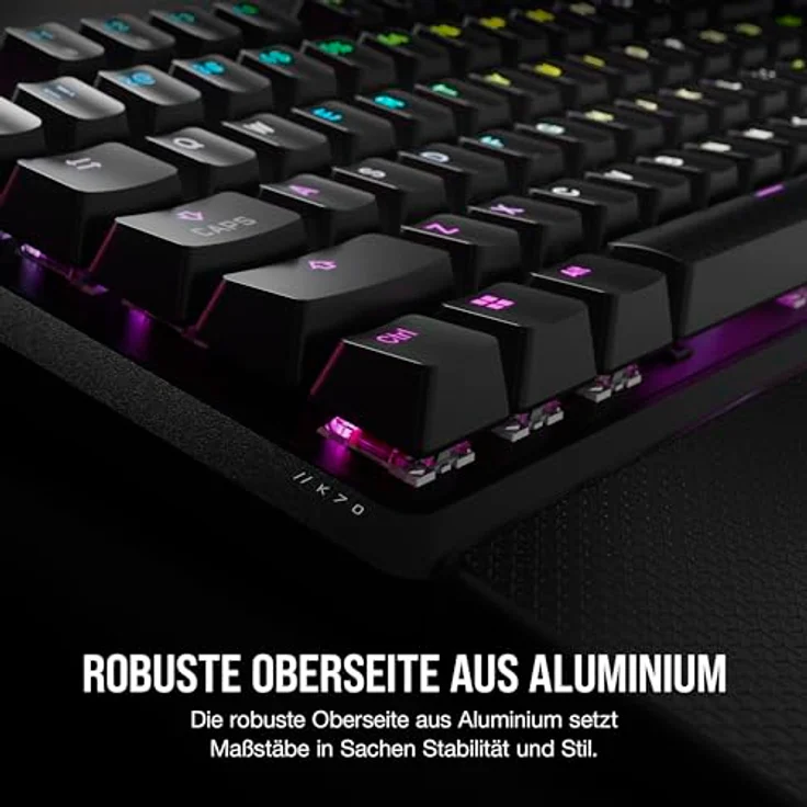 Corsair K70 CORE RGB Mechanische Gaming-Tastatur Mit Handballenauflage - Vorgeschmierte MLX Red Linear Keyswitches - Schalldämpfung - iCUE-Kompatibel - QWERTZ DE Layout - Schwarz – Bild 5
