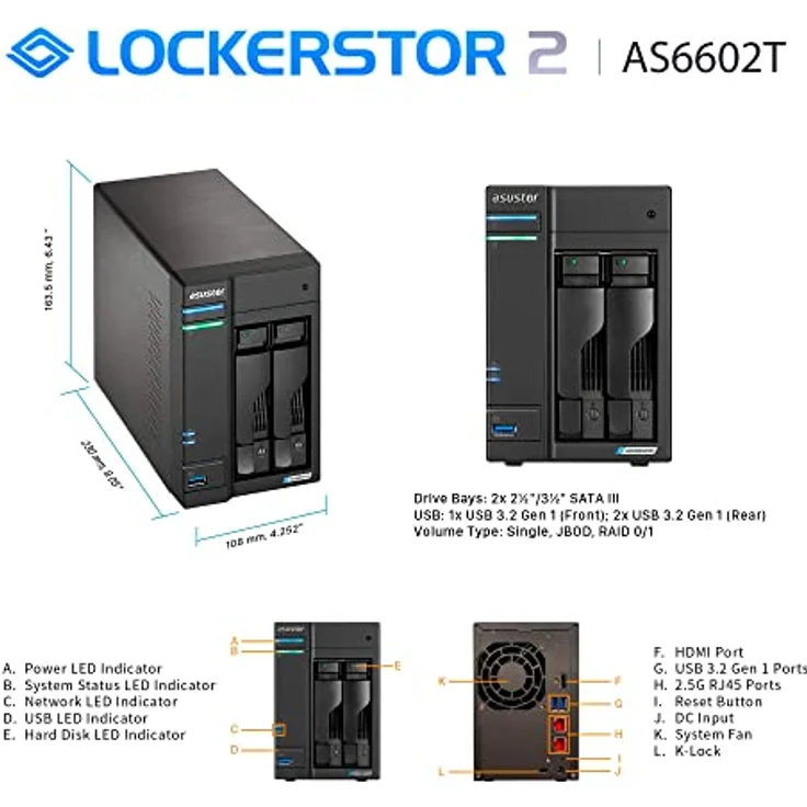 Asustor NAS AS6602T 0/2HDD/SSD (2.5/3.5 SATA III) (90-AS6602T00-MD30) – Bild 4