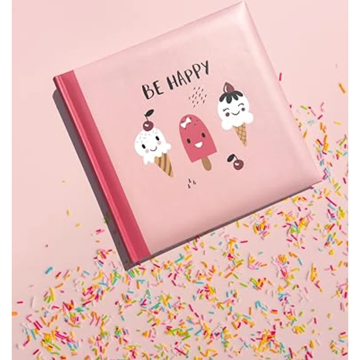 Walther Design Fotoalbum Be Happy FA-281-2, rosa, 26x25 cm, buchgebunden mit 50 weißen Seiten und Pergamin-Schutzseiten – Bild 5
