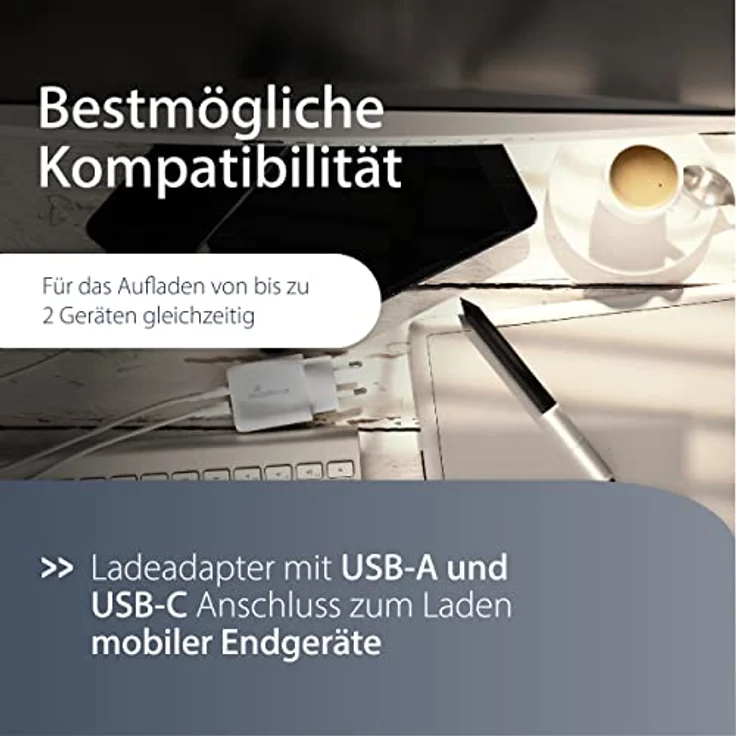 MediaRange 25W Steckdosen-Ladegerät mit USB-A und USB-C Ausgang, weiß – Bild 4