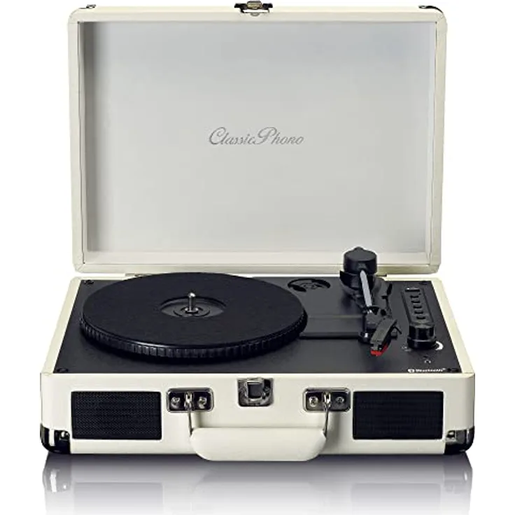Lenco Classic Phono TT-115 Plattenspieler - Kofferplattenspieler - Bluetooth - USB - 3 Geschwindigkeiten - Direktaufnahme auf USB ohne PC - Riemenantrieb - creme