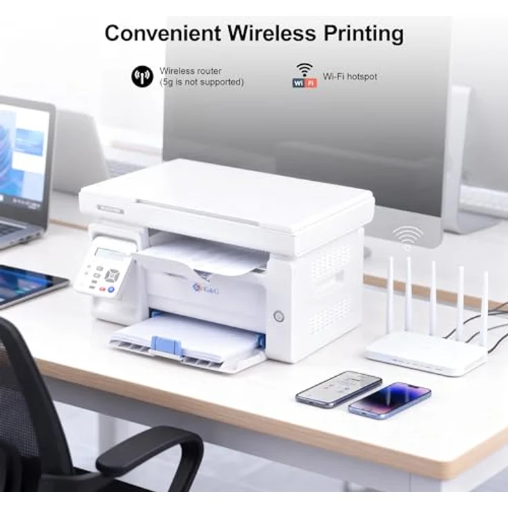 G&G M2022NW Laserdrucker, Multifunktionsgerät mit Drucker, Scanner, Kopierer, Schwarz-Weiss, WLAN, 22-23 Seiten/Min – Bild 3