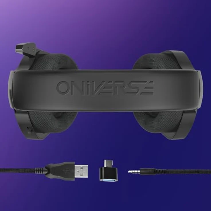 Oniverse Meteor Gaming-Headset, kabelgebunden, mit 50 mm Lautsprechern, verstellbarem Mikrofon, LED-Beleuchtung, kompatibel mit PS5, PS4, Switch, Xbox, PC und Mac, in Carbon Black oder Frost White – Bild 4