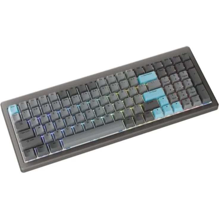 Ducky Cushion 98, 96% Gaming-Tastatur mit Shush Red Switches, RGB, US-Layout, Nickel, Hot-Swap, 2,4 GHz/Bluetooth/USB-C – Bild 2