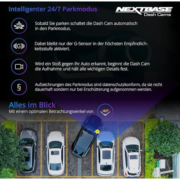 NextBase 222XR Front und Rear Dash Cam, Full HD 1080p, mit intelligentem Parkmodus, schwarz – Bild 5