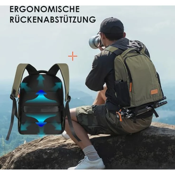 TARION Kamerarucksack, wasserdichter Fotorucksack für Spiegelreflexkameras, 15 Zoll Laptopfach, leicht und kompakt, grün – Bild 5