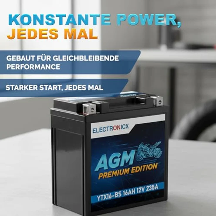 Electronicx YTX16-BS AGM Motorradbatterie 16Ah 12V – wartungsfrei, rüttelfest, auslaufsicher für Motorrad, Roller, Quad und ATV – Bild 4