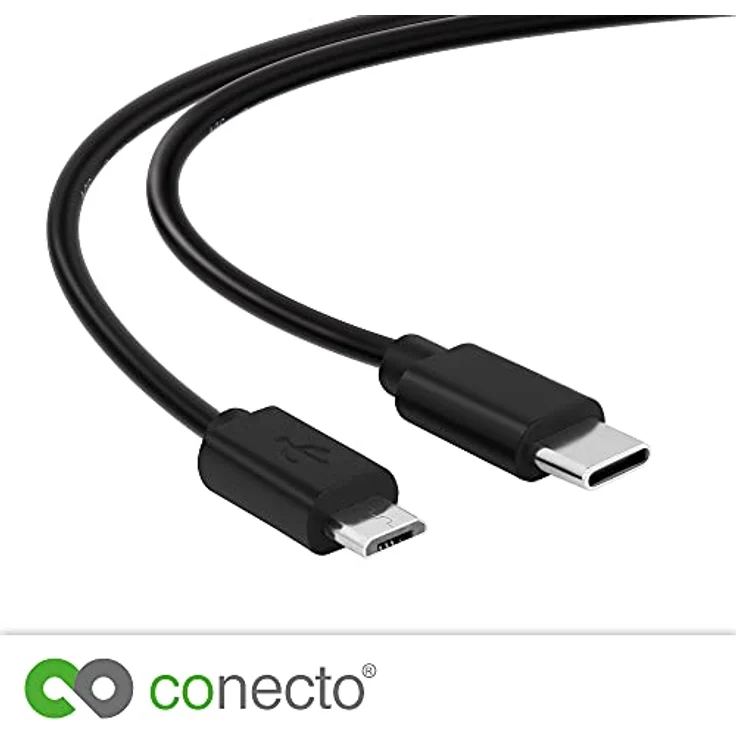 conecto 1,50m USB C auf Micro USB 2.0 Verbindungskabel, Daten- und Ladekabel, 480 Mbit/s, schwarz – Bild 2