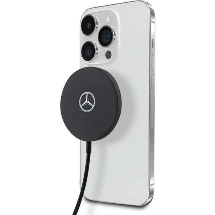 Mercedes Big Silver Logo - MagSafe 15W Inductive Charger (black) - Kabelloses Ladegerät mit 15W Leistung und silbernem Logo