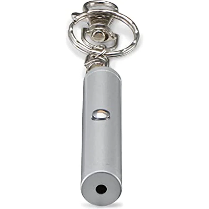 Hama Laserpointer rot aus Metall (Schlüsselanhänger, Presenter, Pointer, Laserklasse 2, mit Karabiner Anhänger, 50 m Reichweite, Laser Pointer, 0,8 MW, 640 nm) chrom – Bild 1