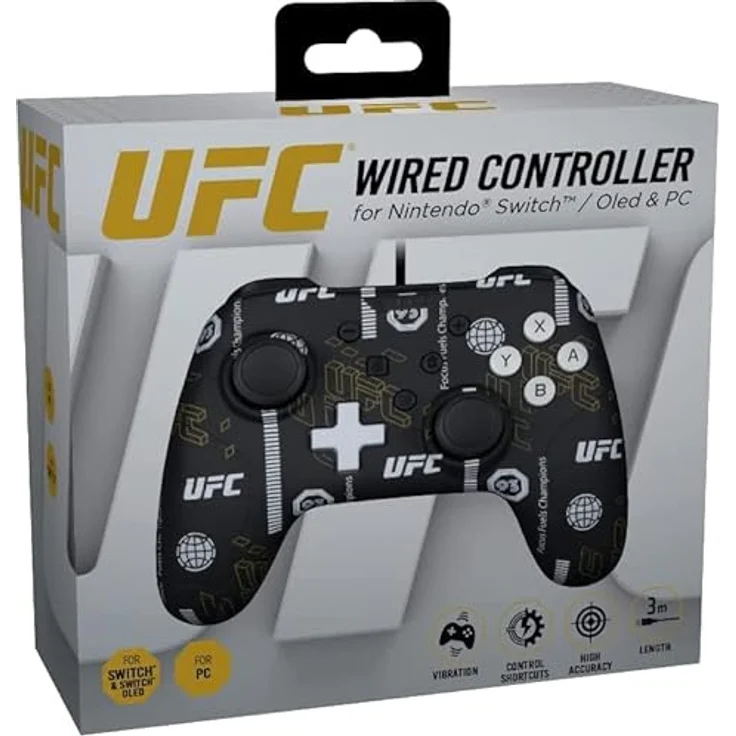 Konix UFC Nintendo Switch/PC Controller, ergonomischer Gamepad mit 3 m Kabel, Vibrationsfunktion und Screenshot-Taste – Bild 12