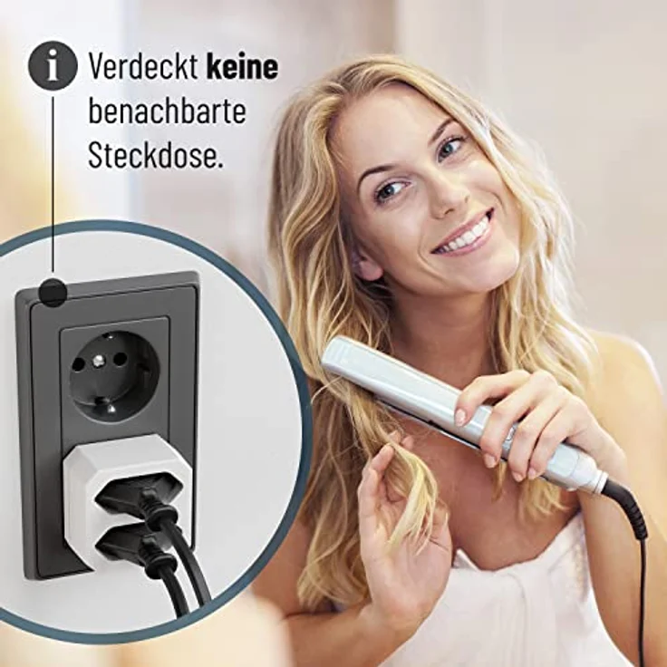 greate 3X Doppelstecker für Steckdose 2fach bis zu 1100W - Steckdosenadapter 2fach weiß, zweifach Steckdosenadapter, Stecker 2fach, Doppelsteckdose, Steckdosen Adapter 2 Fach, Eurostecker Verteiler – Bild 2