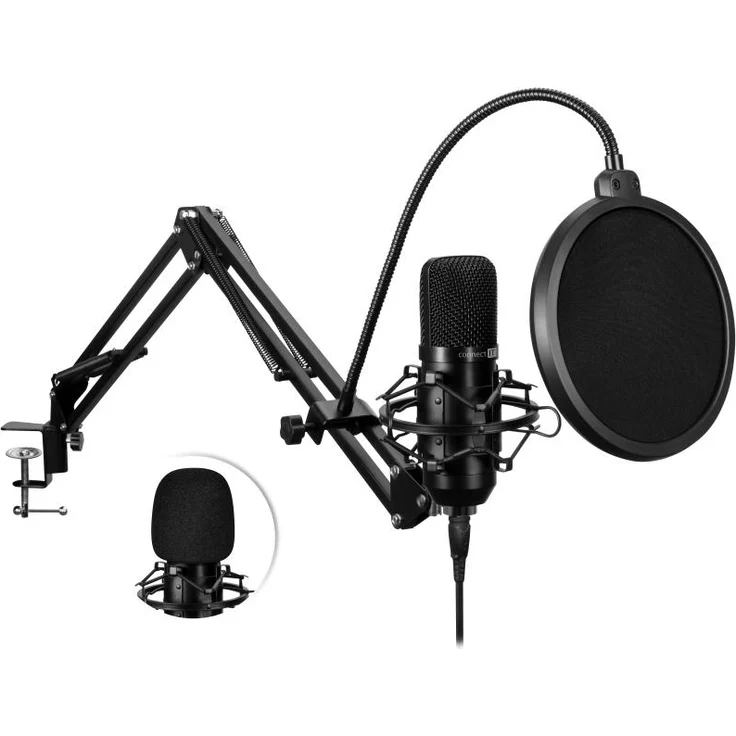 Connect IT ProMic, USB-Mikrofon mit Tischarm und Popfilter, schwarz