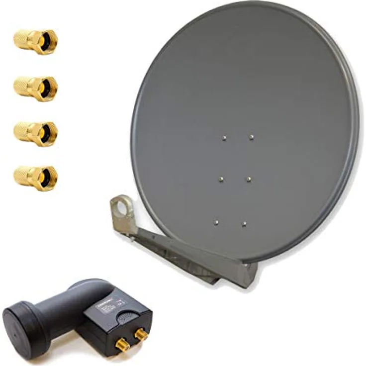 Premium X DELUXE100 SAT Anlage, 100cm Aluminium Anthrazit, Twin LNB für 2 Teilnehmer, Sky Full HD & 3D TV Support