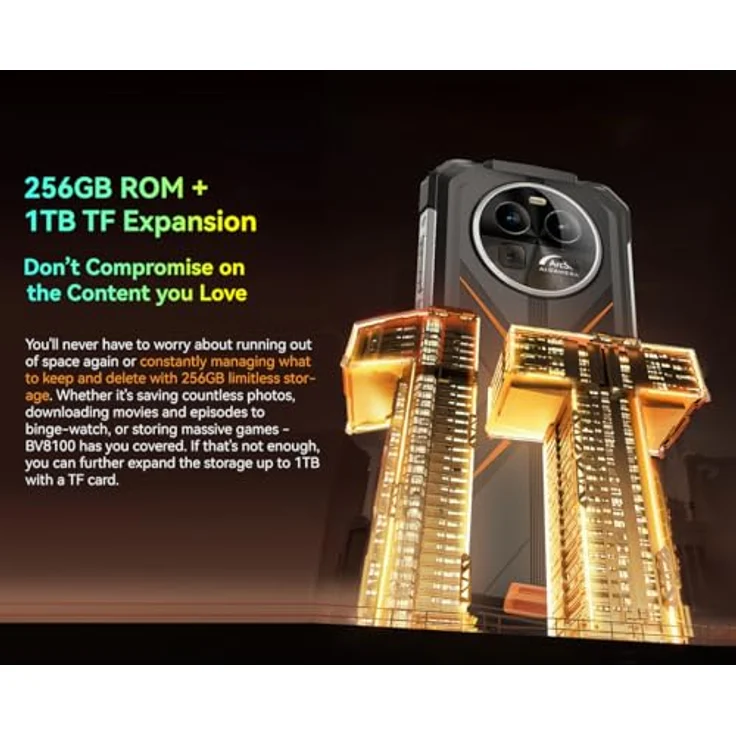Blackview BV8100 (24GB+256GB) Outdoor Handy ohne Vertrag 2024, MTK G99 Android 14 Smartphone, 6,5" FHD+, 50MP+32MP, 8800mAh 45W, Orange – Bild 3
