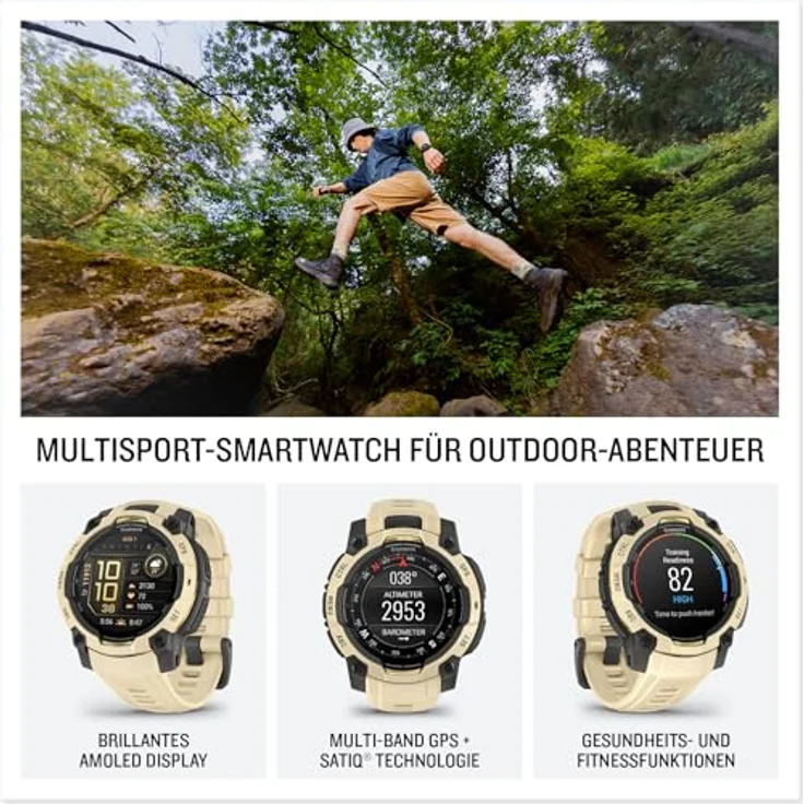Garmin Instinct 3, 45mm AMOLED Multisport-Smartwatch mit 1,2" Display, 18 Tagen Akkulaufzeit, 80+ Sport-Apps, GPS, LED-Taschenlampe, wasserdicht – Bild 2