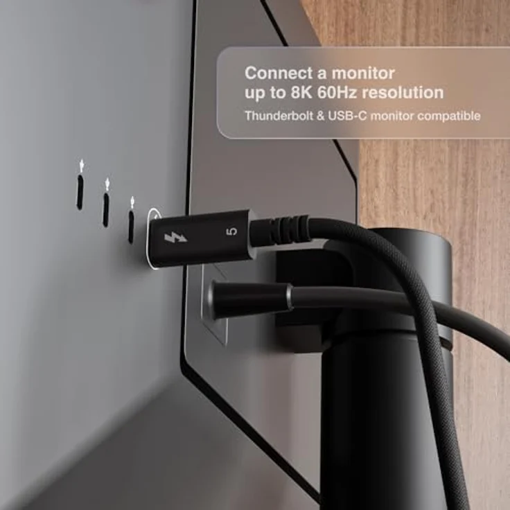 CalDigit Thunderbolt 5 Pro, geflochtenes Kabel mit 120Gbps, 240W Stromversorgung, kompatibel mit Thunderbolt 3, 4, USB4 Typ C, Schwarz (1 m) – Bild 3
