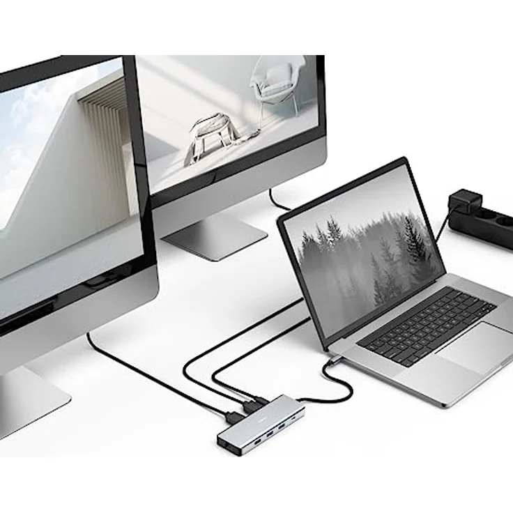 Hama USB-Hub 9 Ports (4x USB-A, 1x USB-C Daten, 1x USB-C Power, 2x HDMI, 1x LAN/Ethernet, Ultra-HD 4K, bis zu 5 Gbit/s, MST für mehrere Bildschirme, Thunderbold, Power Delivery) Aluminium – Bild 5