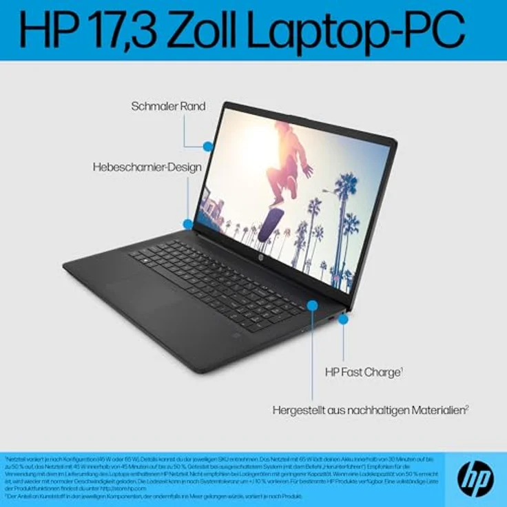 HP 17,3 Zoll Laptop, AMD Ryzen 7 7730U, 16 GB RAM, 512 GB SSD, AMD Radeon-Grafik, Windows 11, QWERTZ, Schwarz – Bild 4