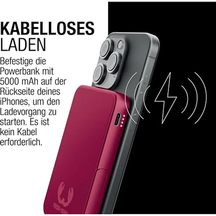 Fresh 'n Rebel Wireless Magnetic Powerbank 5000mAh, MagSafe-kompatibel, PD 20W Schnellladung, USB-C Port (in/Out), tragbar mit Ständer (Berry Red) – Bild 3