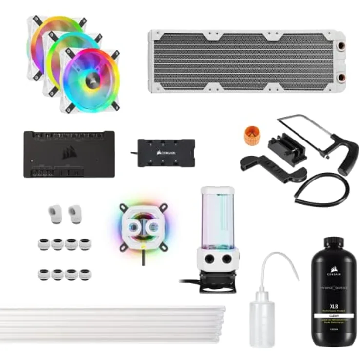 Corsair Hydro X Series iCUE XH305i RGB PRO Individuelles Kühlungs-Kit (Hardline-CPU-Kühlkreislauf, CPU-Wasserkühler, D5 Pumpen-Ausgleichsbehälter-Kombination, Radiator, 3 RGB-Lüfter) Weiß