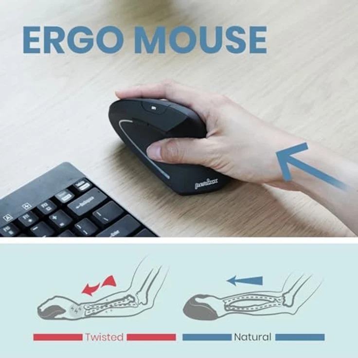 Perixx PERIMICE-713R, Kabellose wiederaufladbare vertikale Maus für Rechtshänder, 6 Tasten, schwarz, Duo-Wired und Wireless Charging Feature – Bild 5