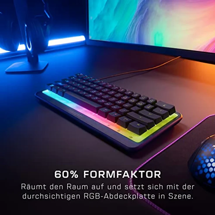 Roccat Magma Mini - RGB-Gaming-Tastatur in 60 Prozent Größe mit 5 programmierbaren Beleuchtungszonen, Tasten-Switches mit Membran, programmierbaren Zweitfunktionen, Anti-Ghosting, Spritzschutz – Bild 2