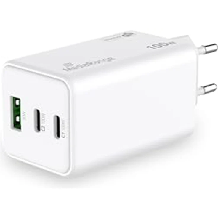 MediaRange 100W GaN Schnellladeadapter (EU-Stecker), 2x USB-C und 1x USB-A, unterstützt Power Delivery 3.0 und Quick Charge™, Weiß – Bild 4