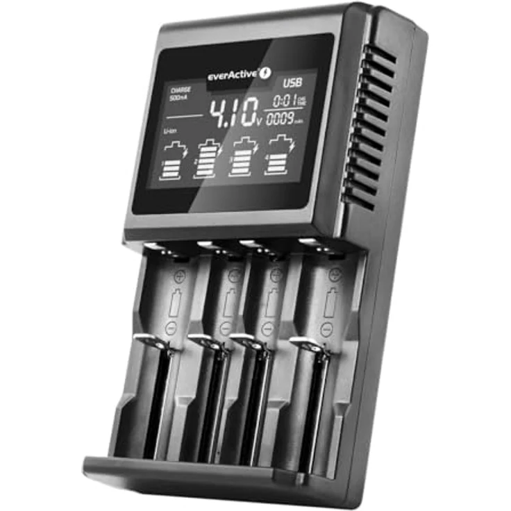 everActive Ladegerät für 4 Akkus 18650 AAA AA C D, professionell und schnell, große LCD-Anzeige, Kapazitätstest, Modell: UC-4000 – Bild 2
