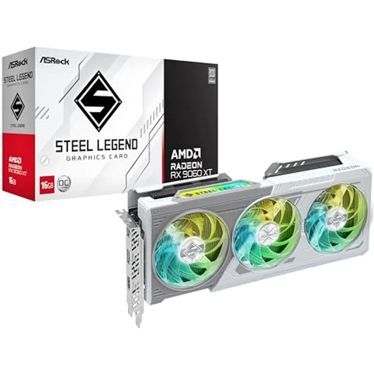 Asrock Radeon RX 9060 XT Steel Legend OC, 16GB GDDR6 Grafikkarte mit 2x HDMI, 2x DP, bis zu 3320MHz Boost Clock – Bild 1