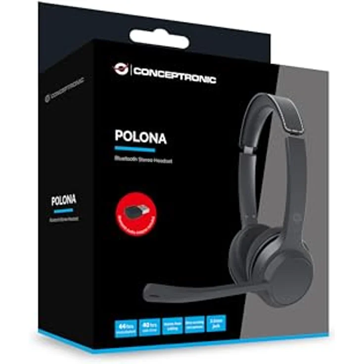 Conceptronic POLONA04BA, Wireless Bluetooth Kopfhörer mit USB-Audio-Adapter, schwarz – Bild 6
