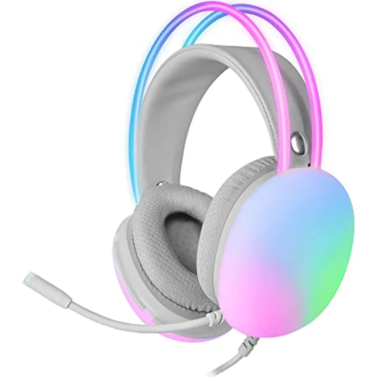 MARSGAMING Mars Gaming MH-Glow Weiß, 360° Full Chroma RGB Flow Kopfhörer, Mikrofon Geräuschunterdrückung, Ultraleichtes Design, Mempory-Schaumstoff-Ohrpolster, Universelle Kompatibilität