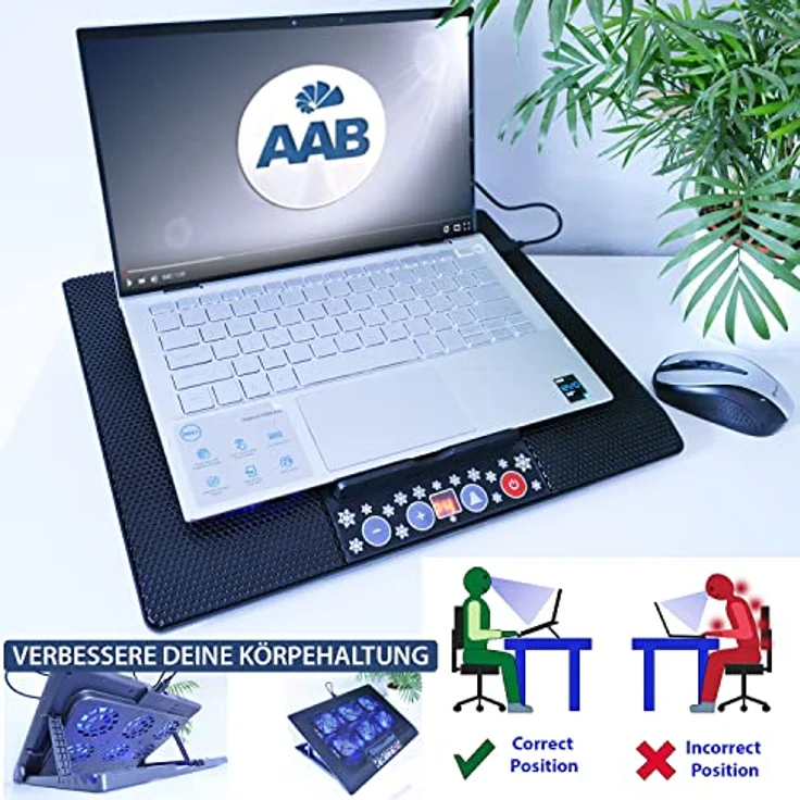 AAB Cooling NC77 - Laptop Lüfter Unterlage mit 6 Lüftern, Einstellbare Neigung und Blau LED, Cooling Pad, Laptop Stand, Auflage für Laptops bis 17 Zoll und PS4 / XBOX Consolen, Laptop Cooler – Bild 5