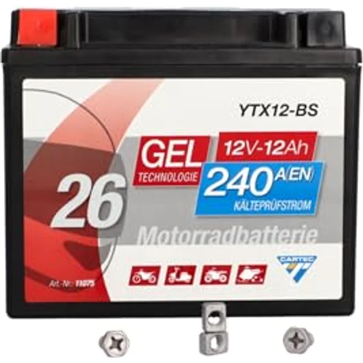 Cartec GEL Batterie YTX12-BS, 12Ah 240A, wartungsfreie Motorradbatterie mit auslaufsicherer Gel-Technologie – Bild 6