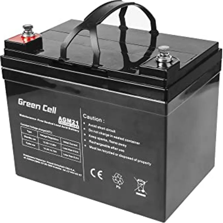 Green Cell® AGM 12V 33Ah Blei-Batterie, wartungsfreier VRLA Akku für Boots- und Garteneinsatz, schwarz