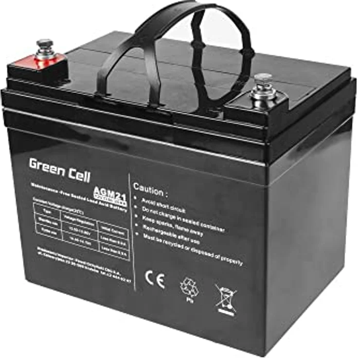 Green Cell® AGM 12V 33Ah Blei-Batterie, wartungsfreier VRLA Akku für Boots- und Garteneinsatz, schwarz – Bild 1