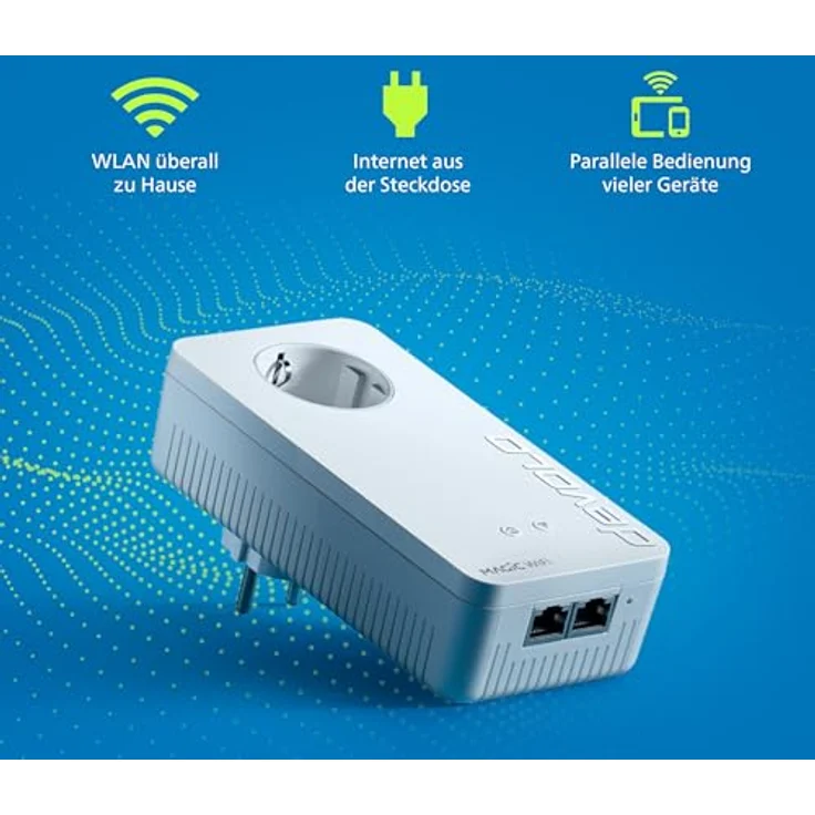 devolo Magic 1 Wifi: Ideal für Home Office und Streaming, starker Powerline-Erweiterungs Adapter mit WLAN-Funktion, bis 1200 Mbit-s, 2x Fast Ethernet LAN-Anschluss, integrierte Steckdose – Bild 5