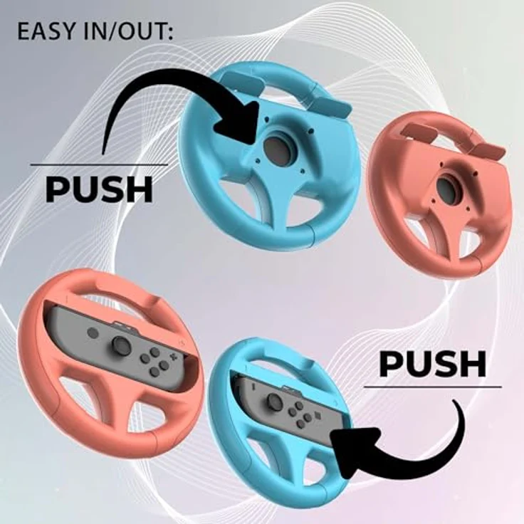 Subsonic 2er-Set Lenkräder für Nintendo Switch und Switch 2, ergonomisches Design, blau und rot – Bild 4