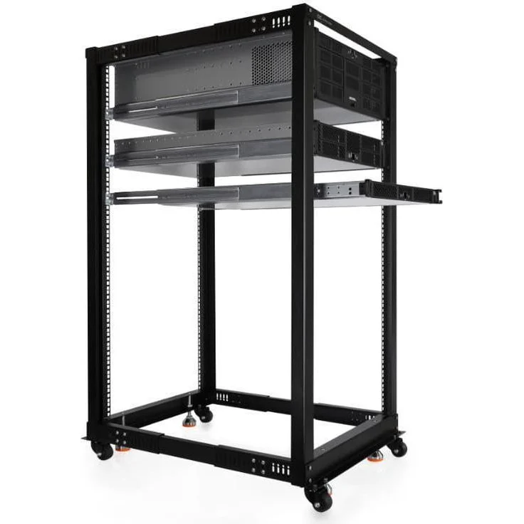 Alphacool GHE ES 19" Open Frame Serverrack 25HE, verstellbare Tiefe 59-104 cm, Tragfähigkeit 600 kg, Schwarz