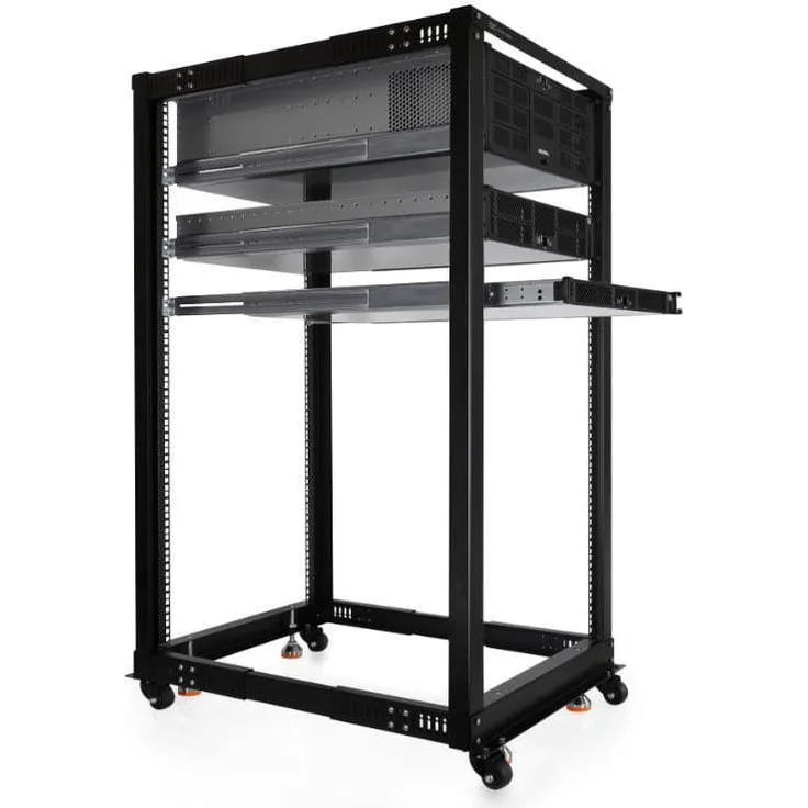Alphacool GHE ES 19" Open Frame Serverrack 25HE, verstellbare Tiefe 59-104 cm, Tragfähigkeit 600 kg, Schwarz