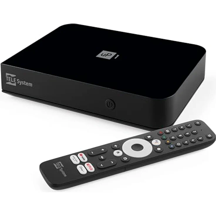 TELE System UP1 Digitaler terrestrischer Decoder, Android TV Ultra HD, Netflix zertifiziert, Chromecast, DVB-T2 HEVC, HDR10+, Bluetooth-Fernbedienung mit Google Assistant – Bild 1