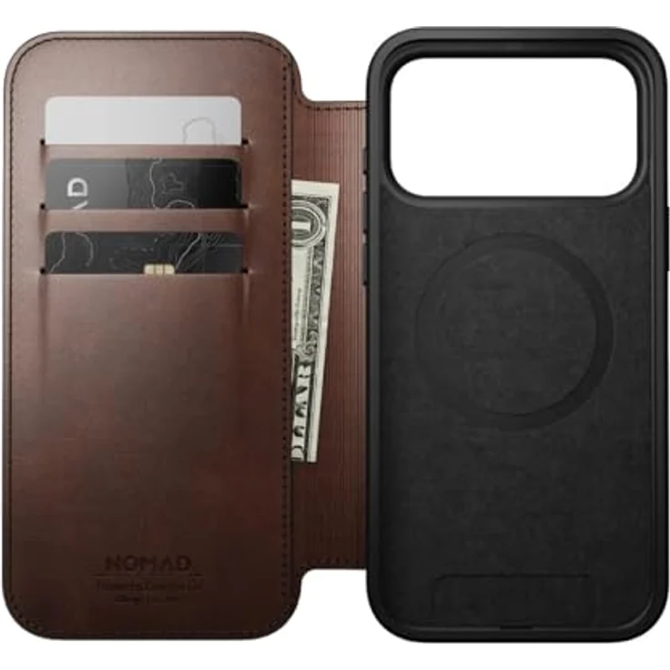 NOMAD Modern Leather Folio für iPhone 17 Pro Max, Schutzhülle aus Polycarbonat mit Echtleder-Ummantelung, MagSafe-kompatibel, Rustic Brown Horween – Bild 2