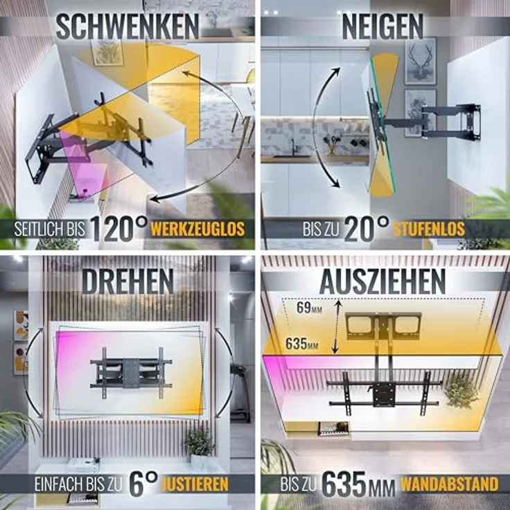 RICOO TV Wandhalterung Schwenkbar Neigbar für 42-75 Zoll S4964 - Schwenkbare TV Wandhalterung Fernseher TV Halterung 75 Zoll 60 Kg max. VESA 600x400, schwarz – Bild 3