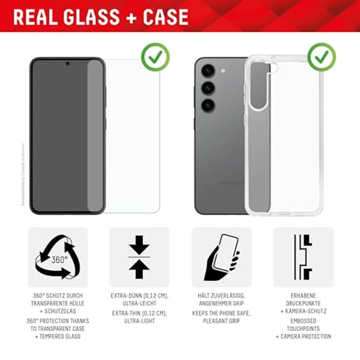 Displex Panzerglas (10H) + Schutzhülle für Samsung Galaxy S24, Eco-Montagerahmen, Case, Tempered Glas, kratzer-resistente Schutzfolie – Bild 3