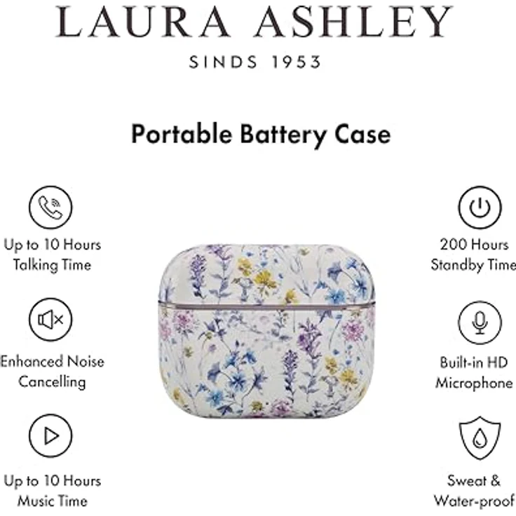 Laura Ashley Kabellose Ohrhörer TWS 5.3 mit ENC, Bluetooth für iPhone & Android, Handgefertigter Design-Print, 8h Akkulaufzeit, USB-C Ladeport – Bild 4