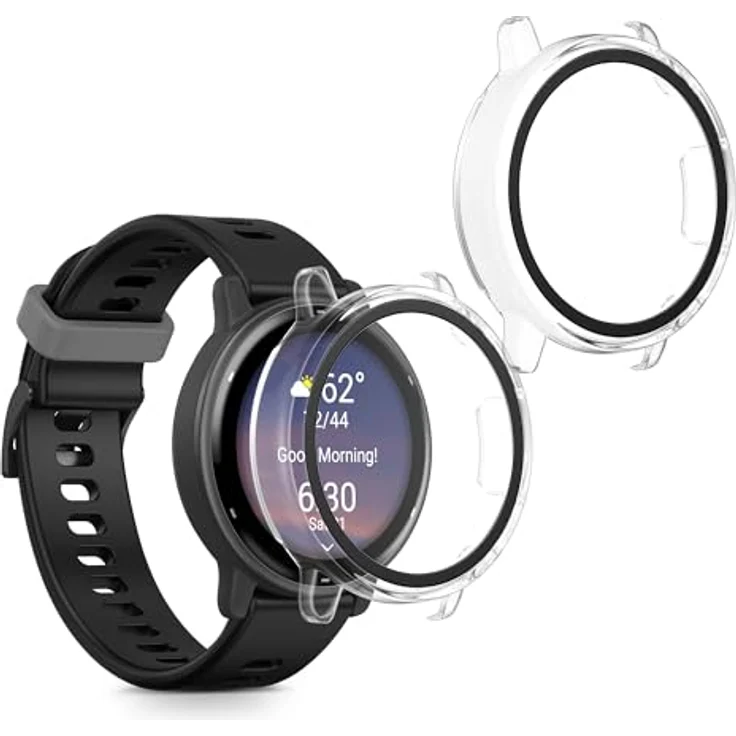 kwmobile 2X Glas Hülle für Garmin vivoactive 5 / Active 5, Fullbody Schutzhülle aus transparentem Glas mit robustem Kunststoffrahmen, kompletten Rundumschutz für Fitness Tracker – Bild 1