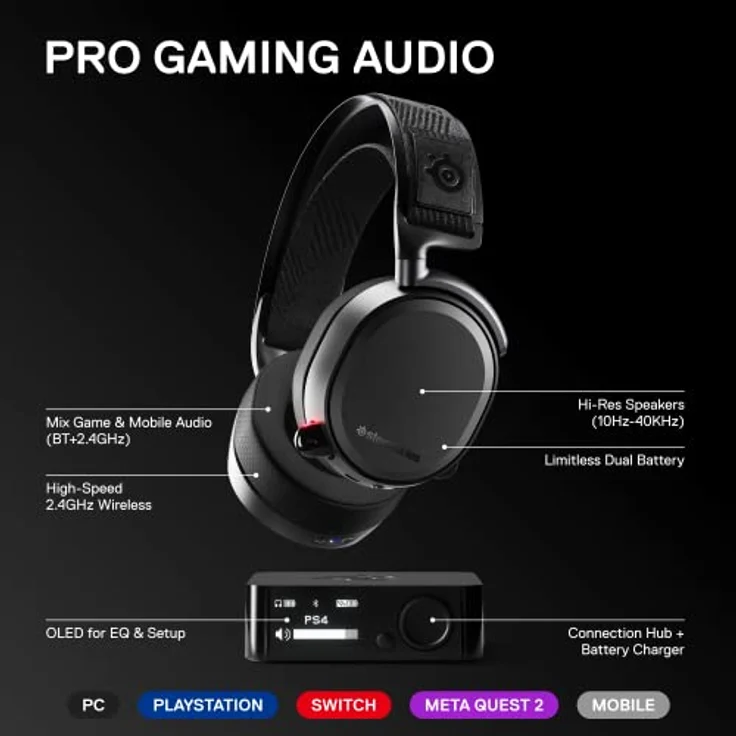 SteelSeries Arctis Pro High Fidelity Gaming Headset Arctis Pro, kabellos 2.1 schwarz – Bild 3