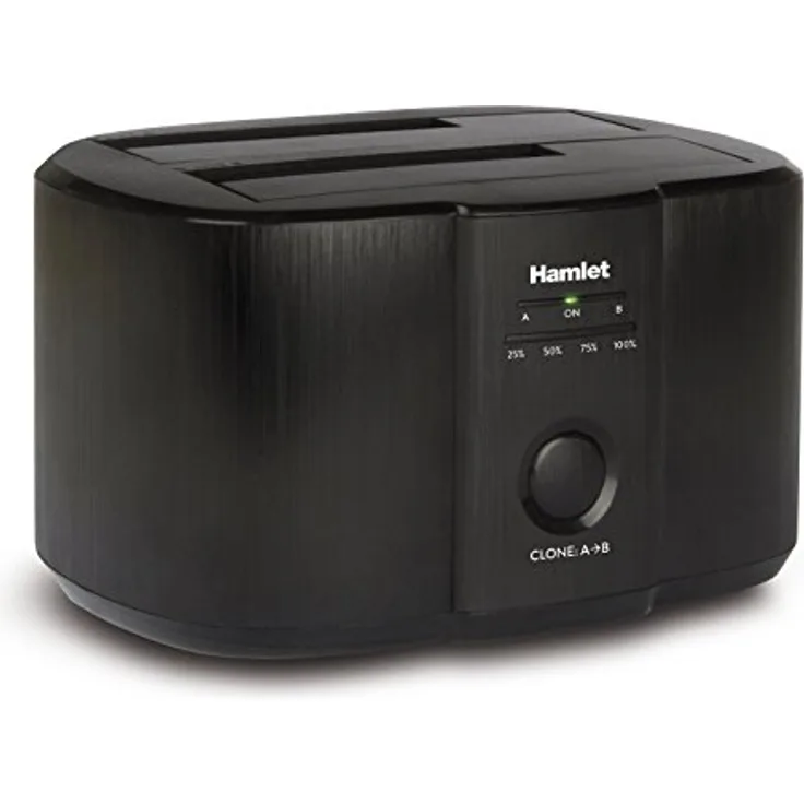 Hamlet hxdd2535cln, Externe Festplattenbox für zwei 2,5/3,5 Zoll SATA-Festplatten, Schwarz, mit USB 3.0 und HD-Klonfunktion
