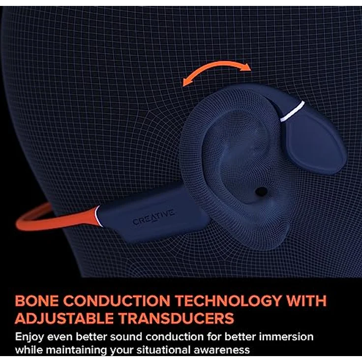Creative Outlier Free Pro+ kabelloser, wasserdichter Bone-Conduction-Kopfhörer mit verstellbaren Wandlern, integrierter 8GB MP3, bis zu 10 Stunden Akkulaufzeit, integriertes Mikrofon (Blau und Orange) – Bild 2