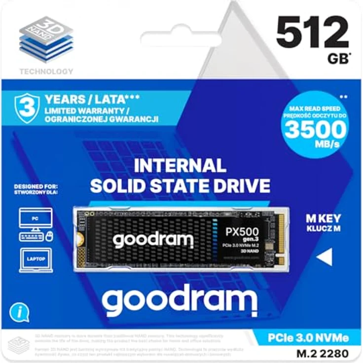 Goodram PX500 GEN.3 SSDPR-PX500-512-80-G3 512 GB M.2 NVMe SSD, PCI Express 3.0, 3D NAND – Bild 2